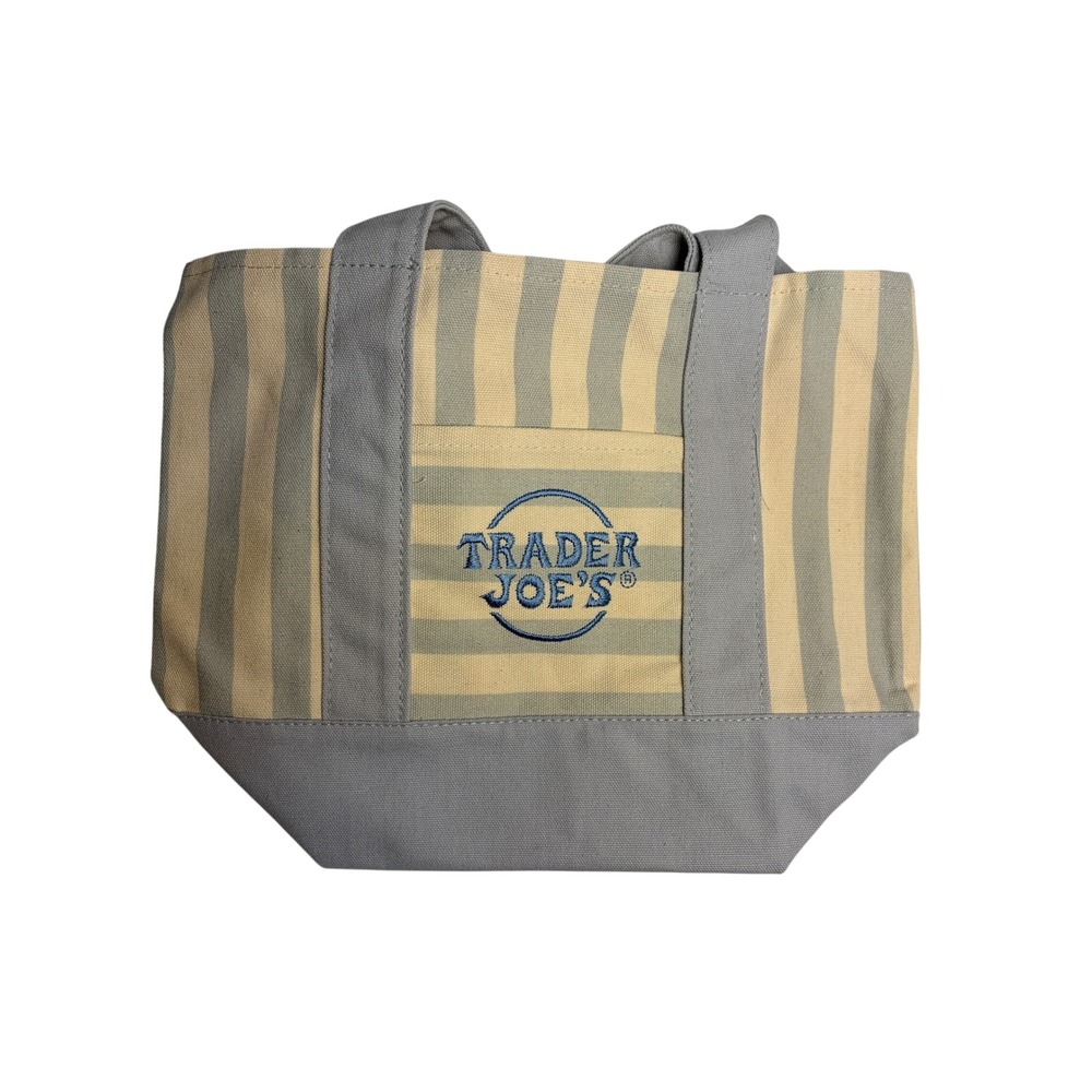 Trader Joes Striped Mini Canvas Tote Bag Blue NWT